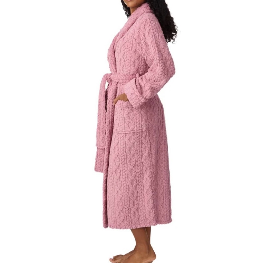 Room Service Cozy Wrap Cable Knot Robe Luxurious Pink M NWT Pockets Loungewear - Picture 3 of 6
